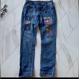 Jeans , with great patch work , size 6